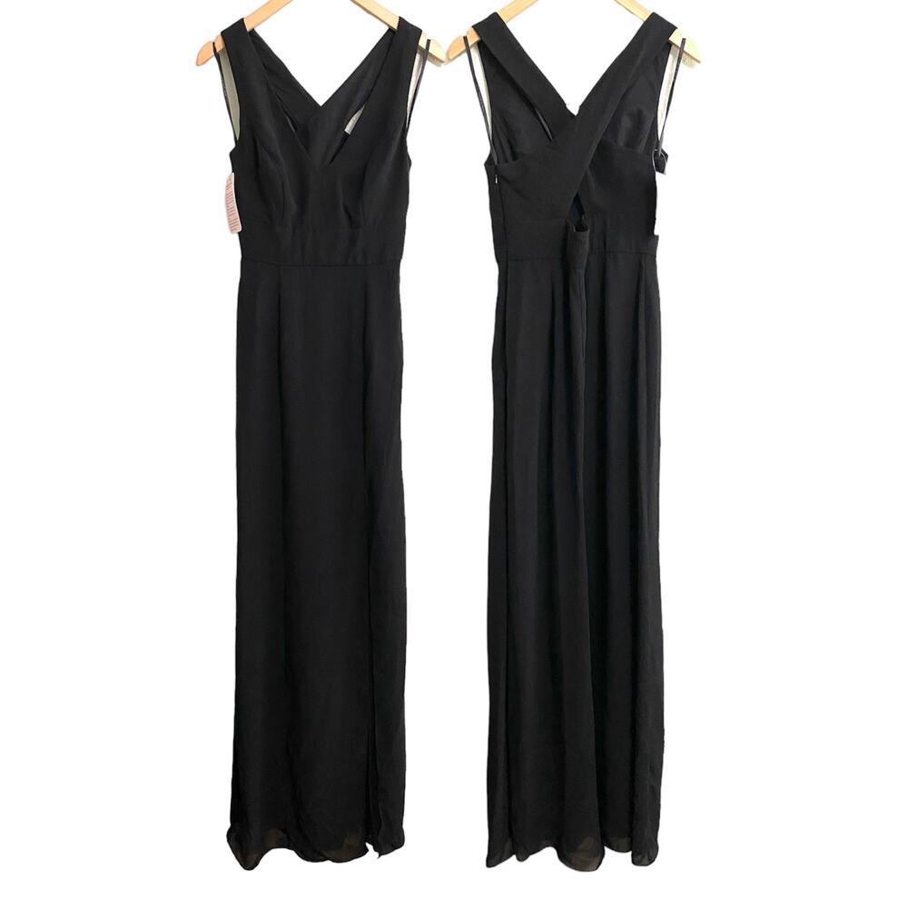 After Six V Neck Cross Back Maxi Black Slide Slit Dress 8 Long Formal Prom